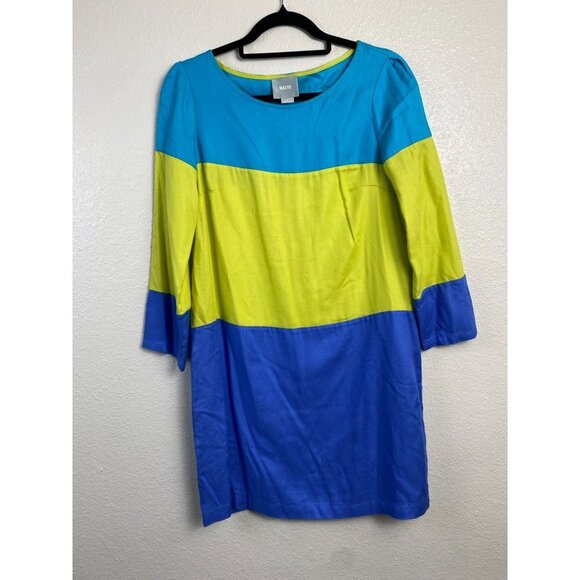 Anthropologie Maeve Colorblock Shift Dress Womens size 6 Blue Yellow vacation Be - Picture 1 of 13
